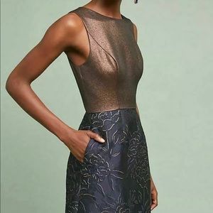 Anthropologie Hutch Metallic bronze navy dress